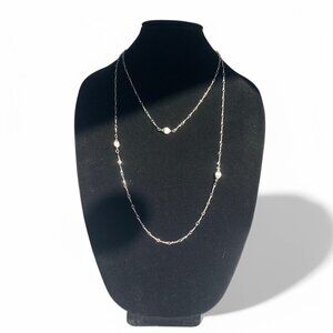 Monet Silver-Tone Long Layered Chain Necklace With Textured Bead Accents